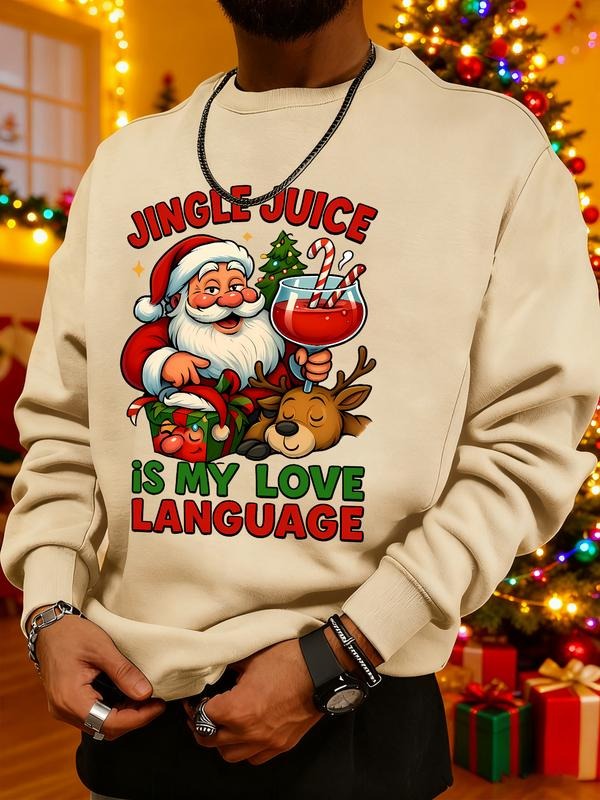 Men's Christmas Print Sweatshirt, Casual Round Neck Long Sleeve Top, Daily Wear, Weekend Outing, Friend Gathering, Travel...