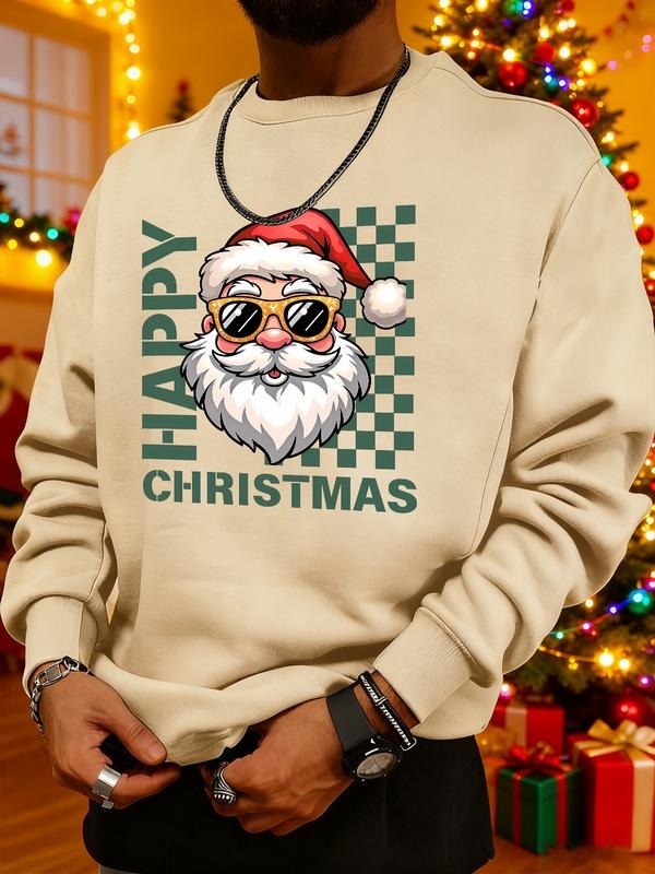Men's Christmas Print Sweatshirt, Casual Round Neck Long Sleeve Top, Daily Wear, Weekend Outing, Friend Gathering, Travel...