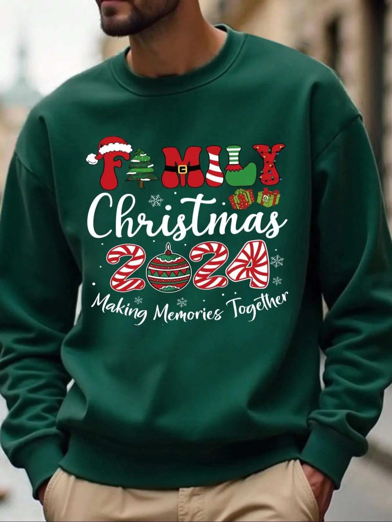 Men's Christmas Themed Drop Shoulder Sweatshirt, Regular Fit Casual Long Sleeve Round Neck Pullover for Fall & Winter,...