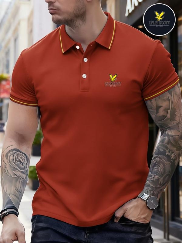 Men's Classic Fashion Casual Comfortable Micro-Elastic Straight Tube Polo Shirt, Trim Design, Bird Print, Outdoor Sports...