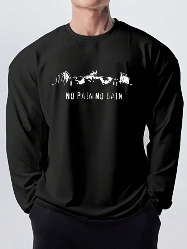 Men's Classic Letter Print Fitness Tee, Casual Long Sleeve Fitted Top, Fall & Winter Basic Layering Shirt, Comfortable...