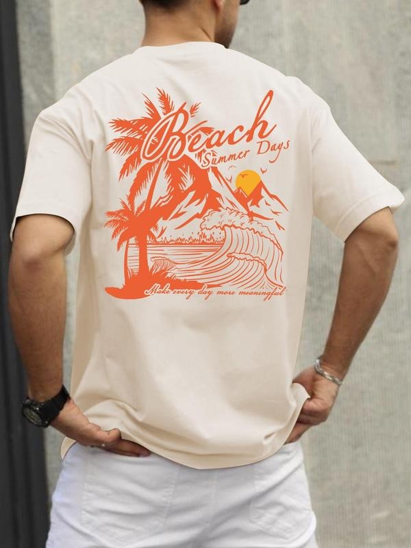 Men's Coconut Tree Graphic Round Neck Tee Summer Clothes, Regular Fit Short Sleeve Printed Crew Neck T-shirt for Daily...