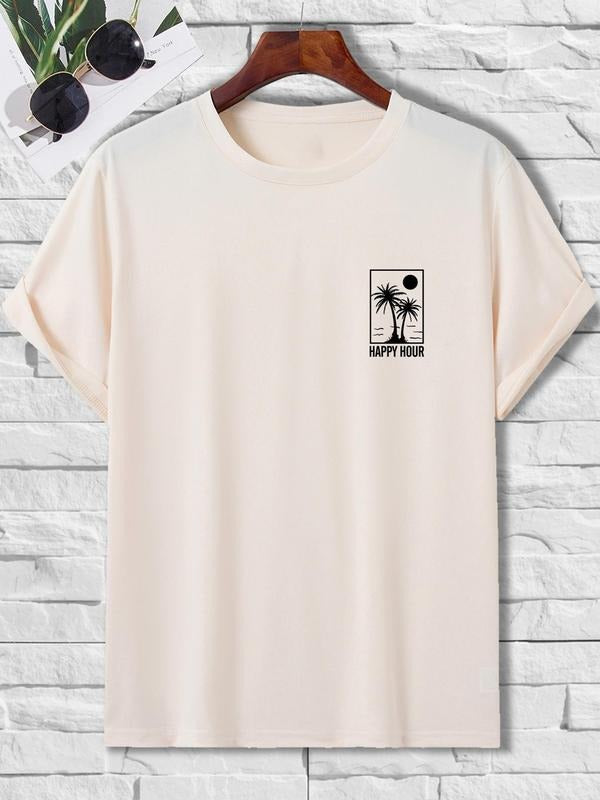 Men's Coconut Tree Print Round Neck Vintage Graphic Tees, 2024 Trendy Regular Fit Short Sleeve Crew Neck T-shirt for...
