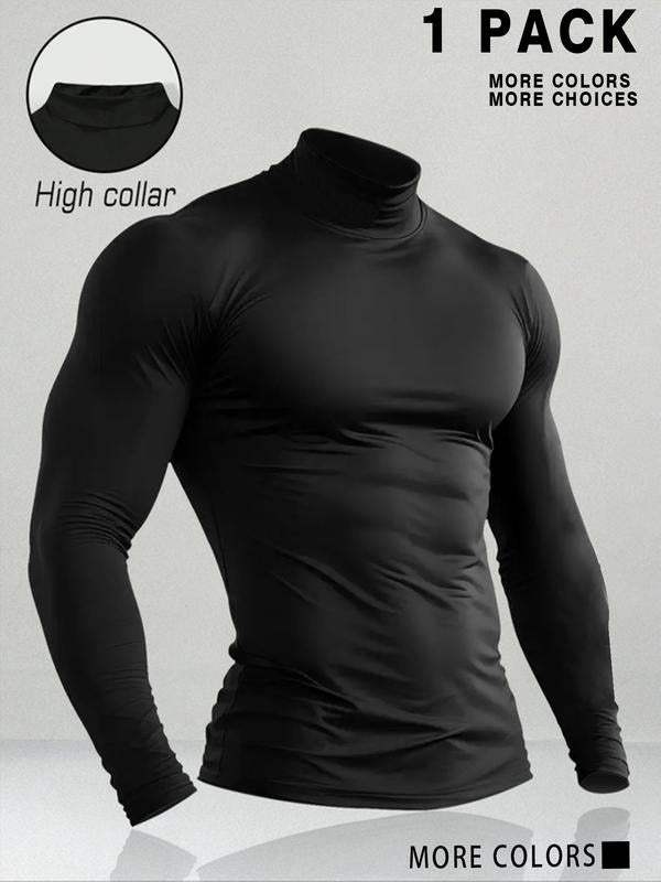 Men's Compression T-Shirt, High Collar Long Sleeve Athletic Top, Slim Fit, Moisture-Wicking Fabric, Ideal for Workout,...