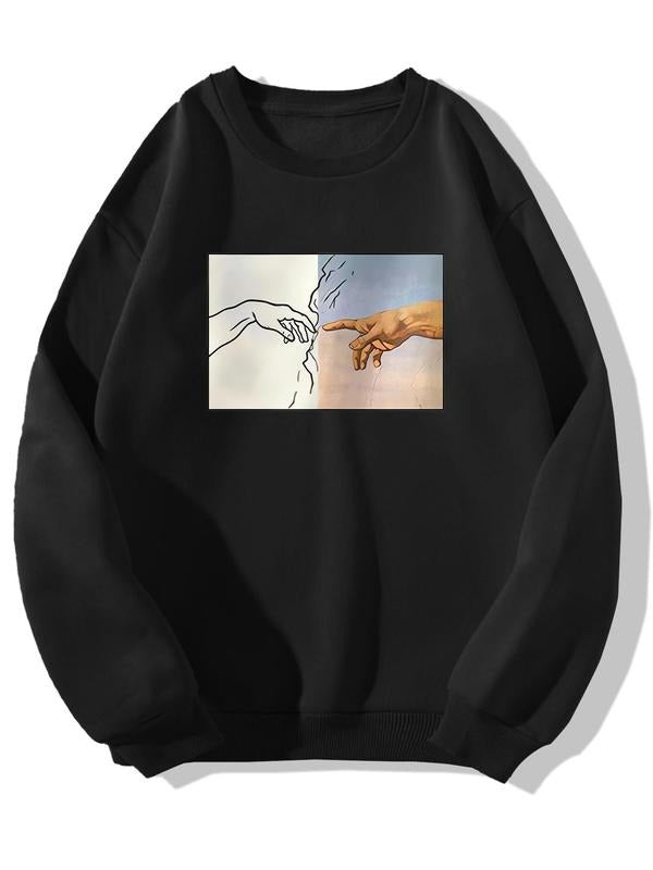 Men's Creativity Hand Print Round Neck Sweatshirt, Regular Fit Fashion Casual Long Sleeve Pullover for Daily Wear, Men's...
