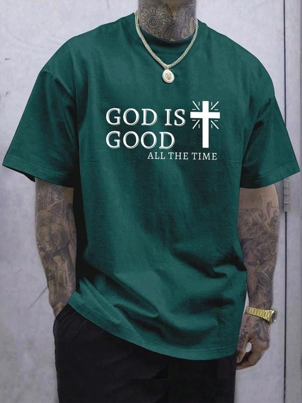 Men's Cross Print Round Neck Tee, Regular Fit Casual Street Short Sleeve T-shirt for Daily Wear, Men's Summer Clothes...