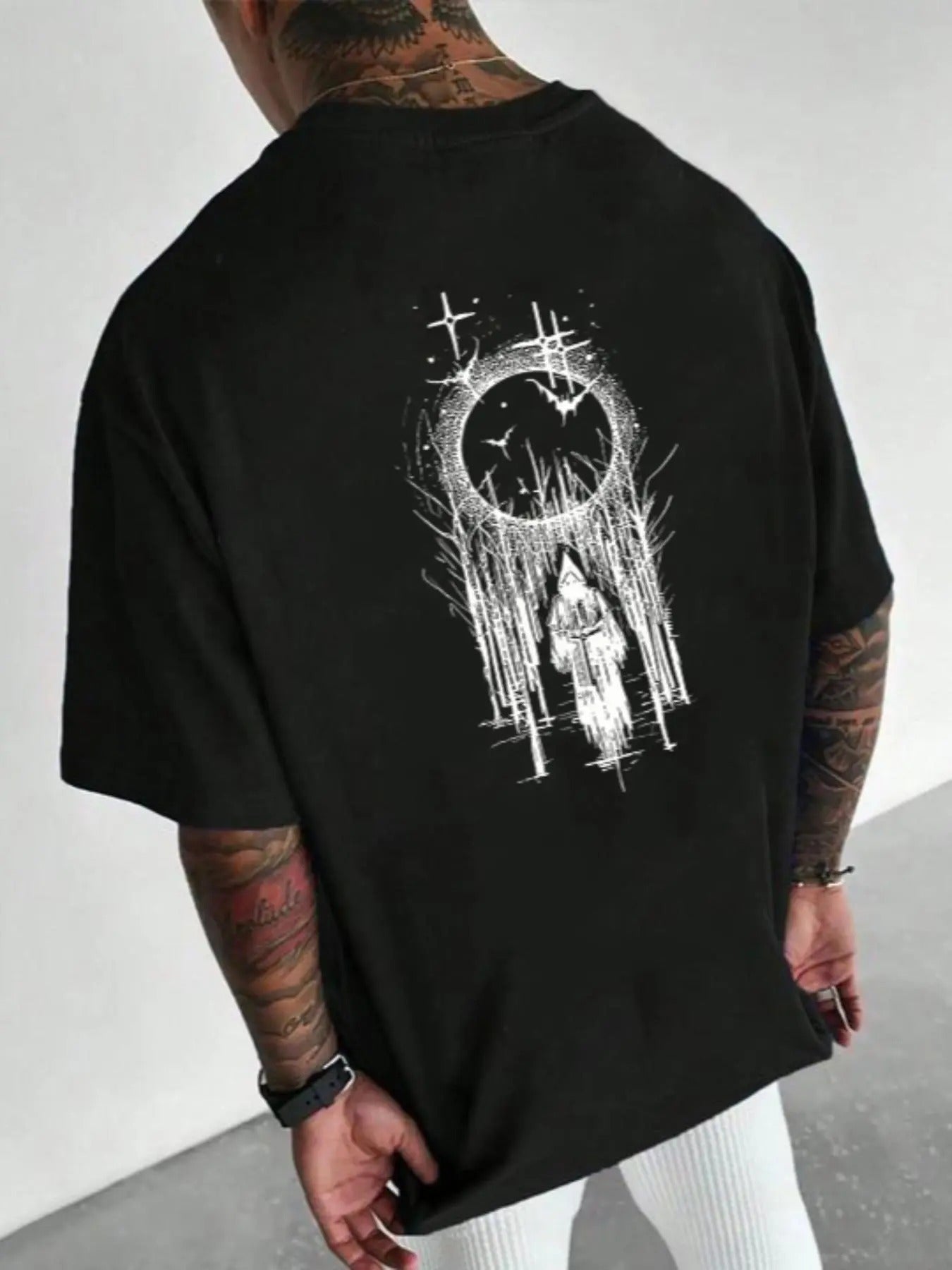 Men's Crow Print Round Neck Graphic Tee, Loose Casual Short Sleeve T-shirt for Summer, Men's Top for Daily Wear Hoodie,...