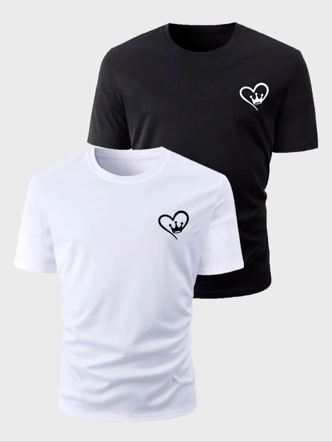 Men's Crown & Heart Print Short Sleeve Tee, Regular Fit Casual Crew Neck T-shirt for Summer, Men's Top for Daily Wear...