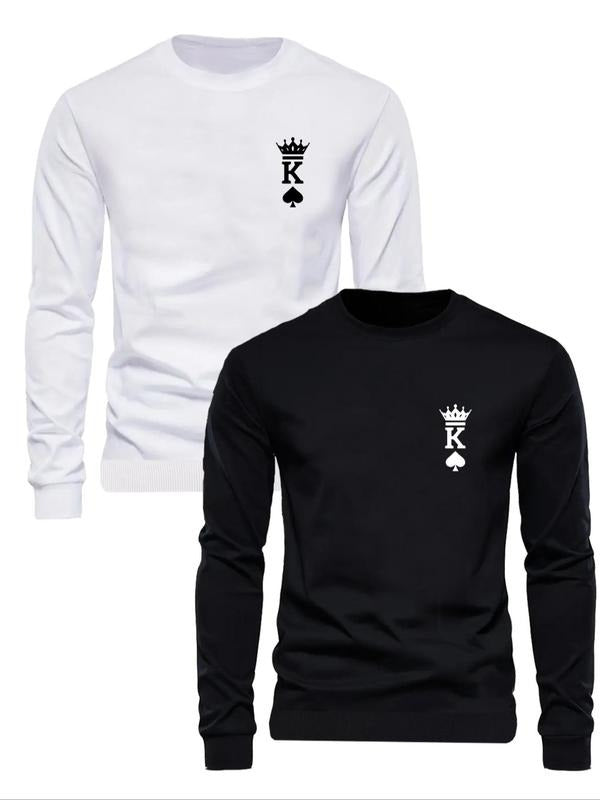 Men's Crown & Letter Print Sweatshirt, Regular Fit Casual Long Sleeve Crew Neck Pullover for Fall & Winter, Men's Clothes...