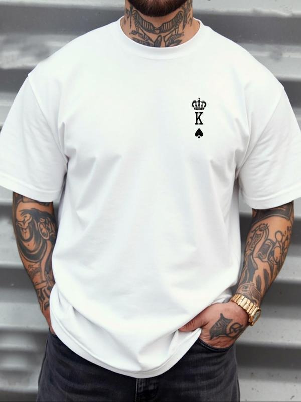 Men's Crown & Spades Print Round Neck Tee, Regular Fit Casual Short Sleeve Crew Neck T-Shirt for Daily Wear, Men's Top...
