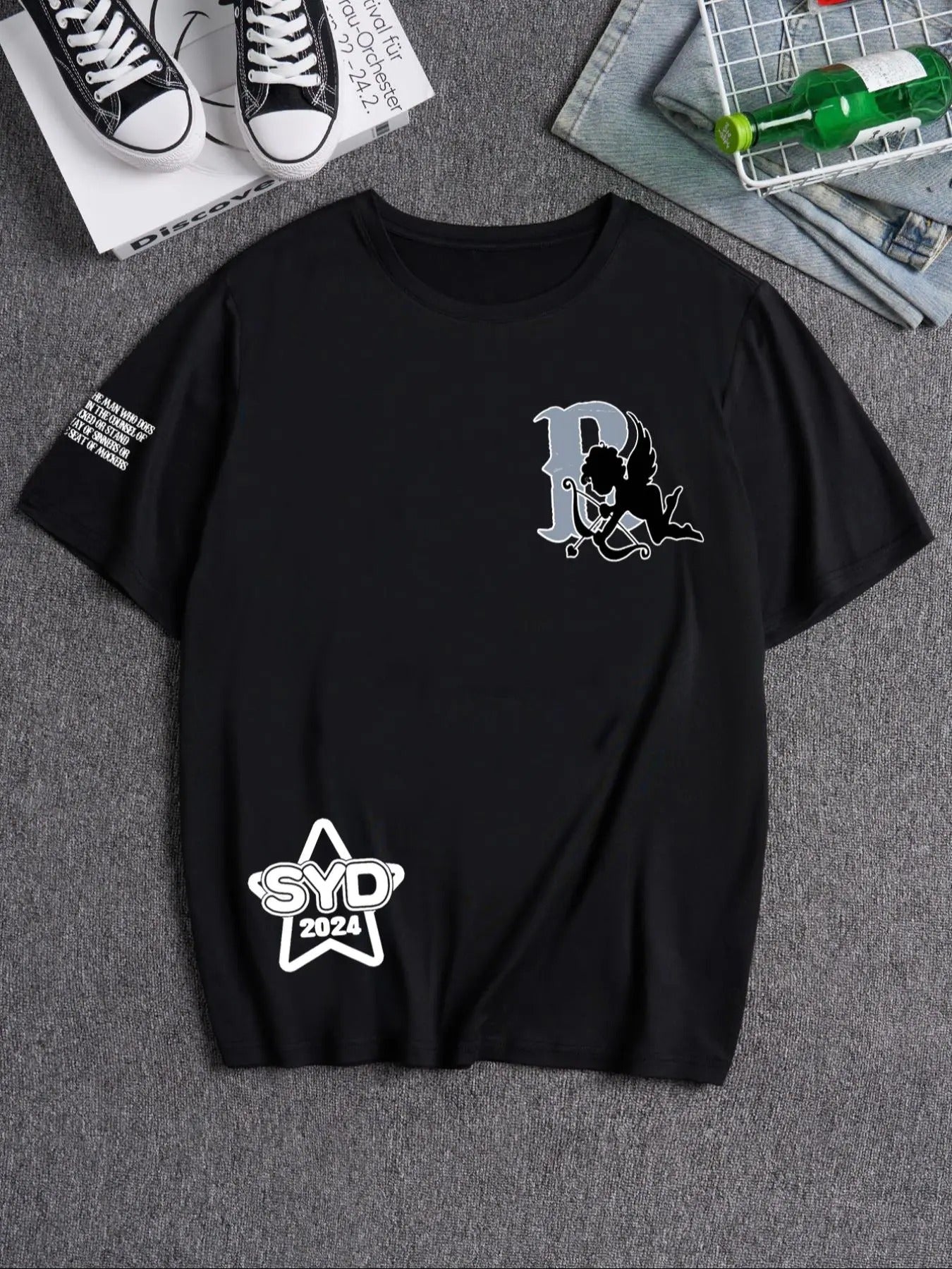 Men's Cupid Print Round Neck Tee, Regular Fit Casual Short Sleeve Crew Neck T-shirt for Summer, Fashion Men's Top for...