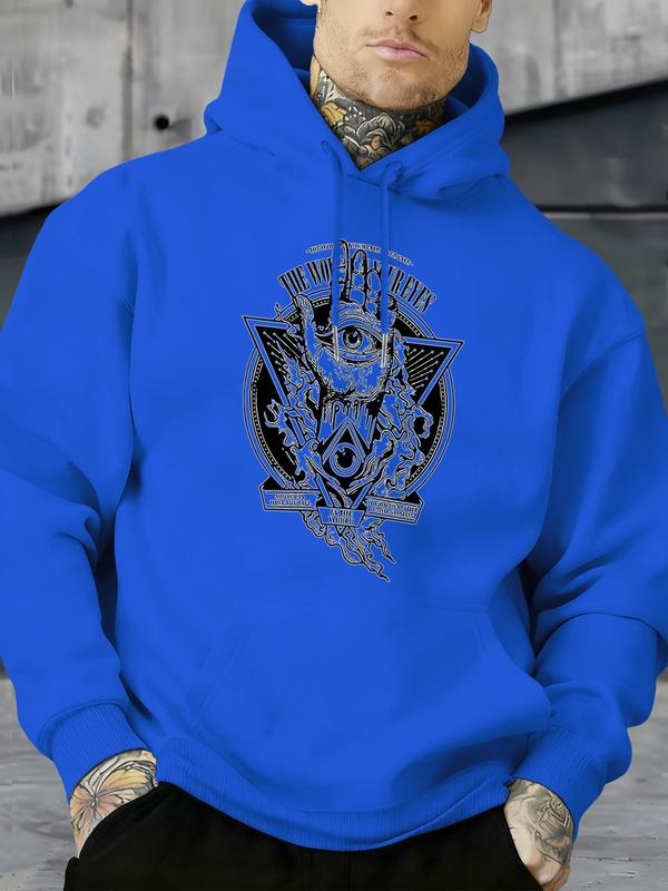 Men's Dark Style Graphic Hoodie, Fitted Casual Streetwear, Winter Wear, Text & Print Design, Unisex Fashion for Spring &...