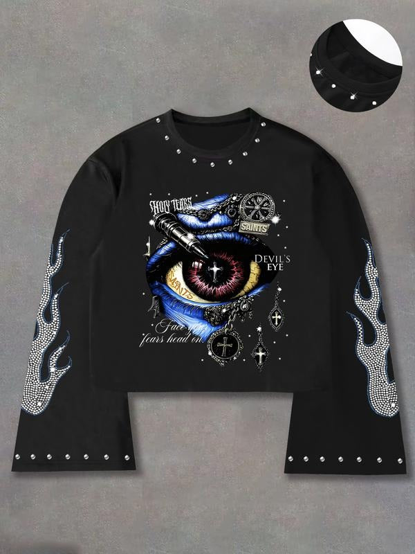 Men's Devil Eye Print Pullover Hoodie, American Retro Style, Fitted Design, Fall & Winter Wear, Trendy Streetwear Fashion...