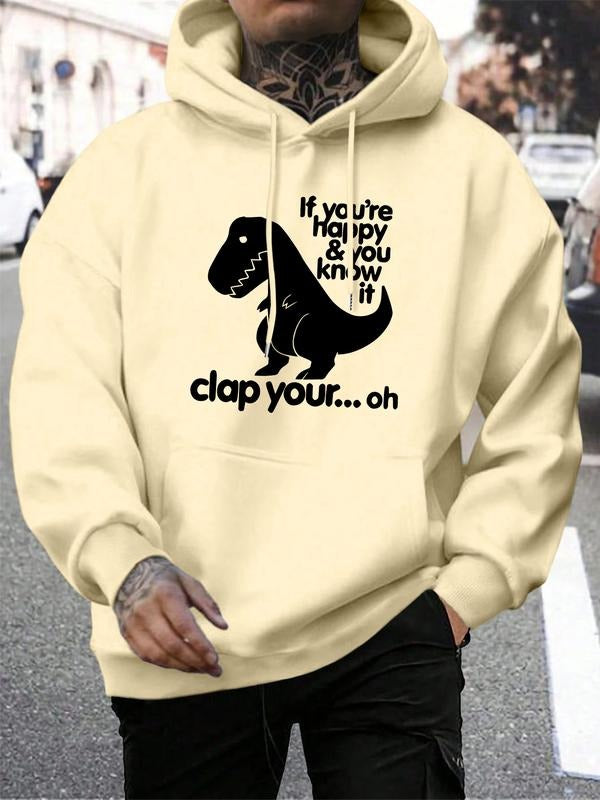 Men's Dinosaur Pattern Hoodie, Casual Streetwear, Pop Art Print, Fitted Design, Spring & Fall Fashion, Daily Wear...