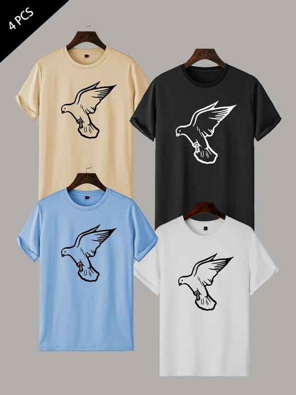 Men's Dove Print Round Neck Tee, Regular Fit Casual Short Sleeve Crew Neck T-Shirt for Summer, Fashion Men's Top for...