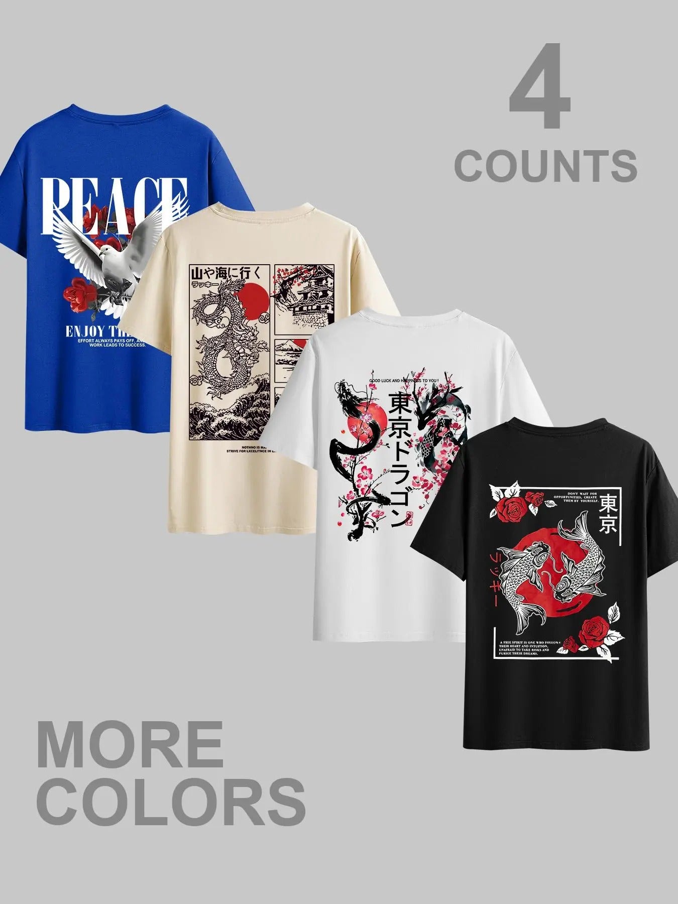 Men's Dragon & Letter Print Graphic Tee, Regular Fit Casual Short Sleeve Round Neck T-shirt for Summer, Men's Top for...