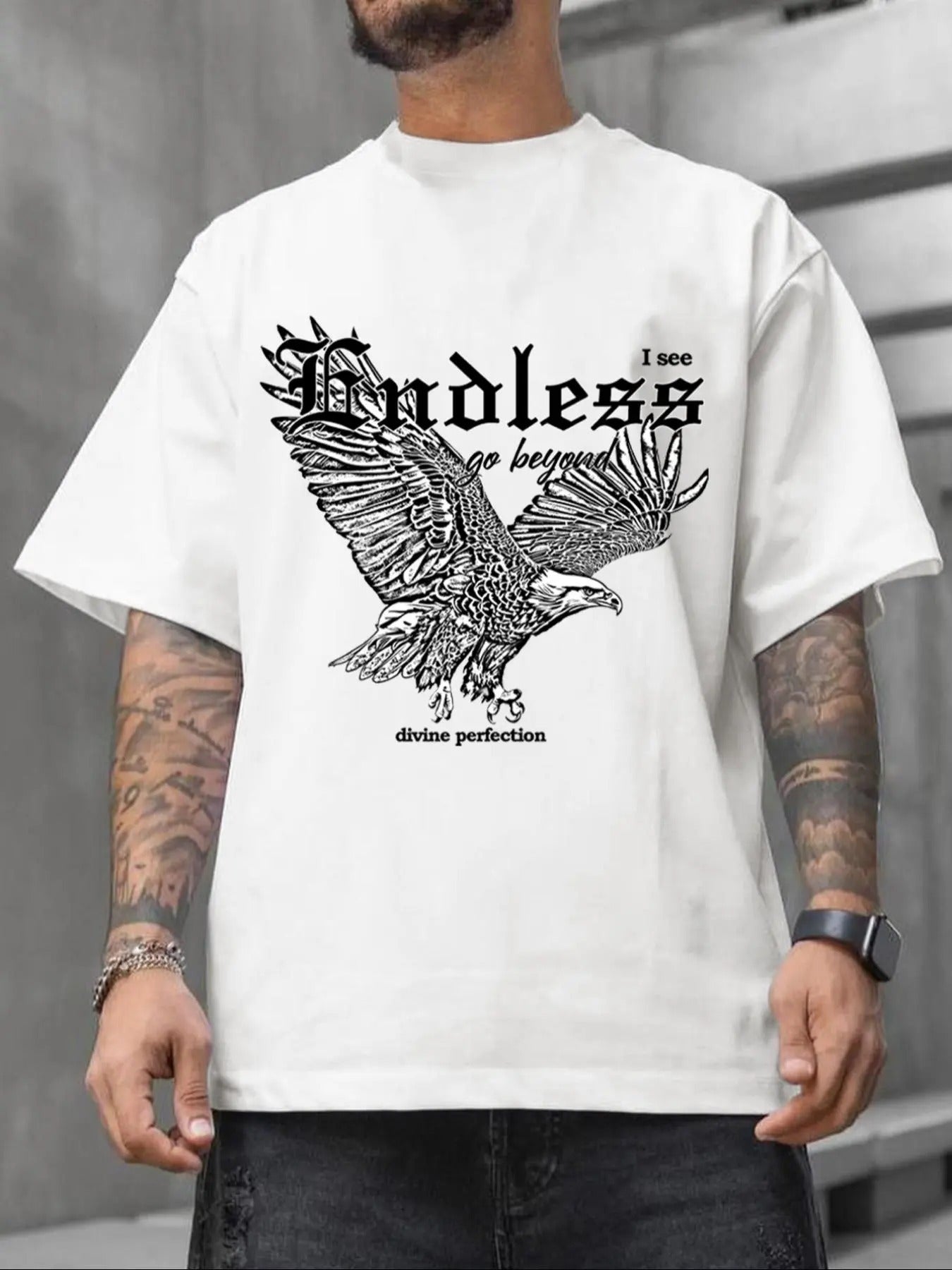 Men's Eagle & Letter Print Round Neck Tee, Casual Soft Comfy Regular Fit Short Sleeve T-shirt for Summer, Fashion Men's...