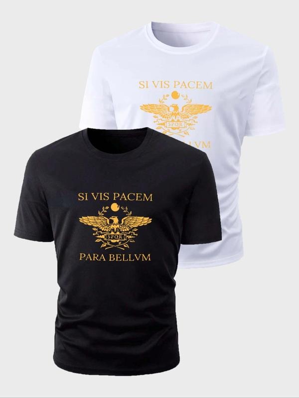 Men's Eagle & Letter Print Round Neck Tee, Regular Fit Casual Short Sleeve T-shirt for Daily Wear, Men's Top for All...