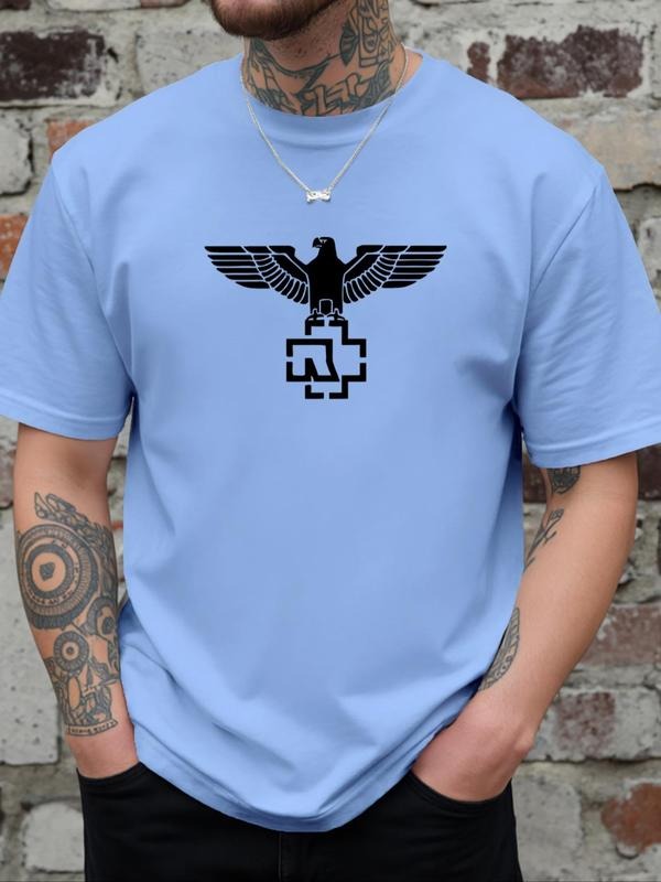 Men's Eagle Print Round Neck Tee, Regular Fit Casual Short Sleeve Crew Neck T-Shirt for Daily Wear, Men's Top for All...