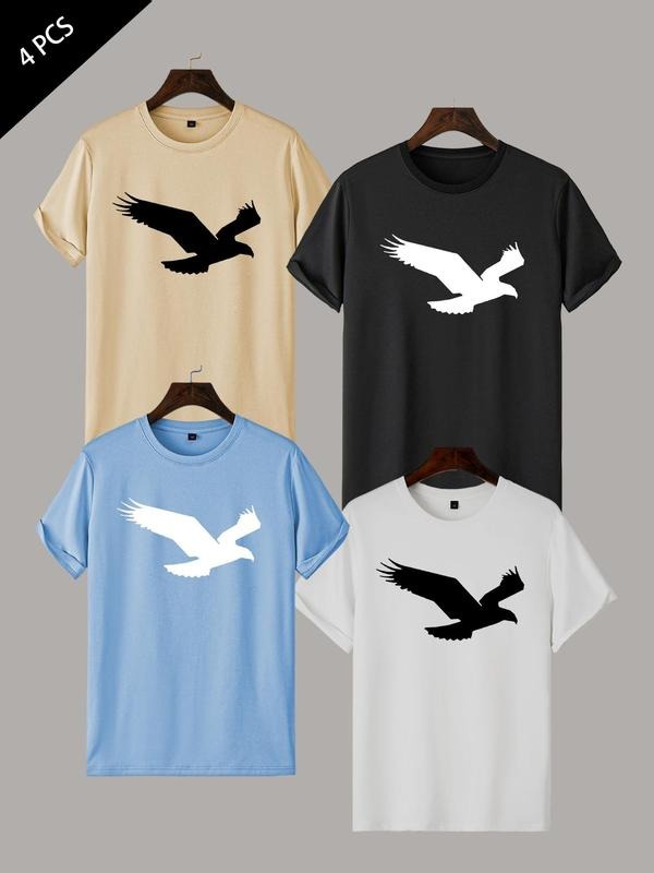 Men's Eagle Print Round Neck Tee, Regular Fit Casual Short Sleeve Crew Neck T-Shirt for Summer, Fashion Men's Top for...