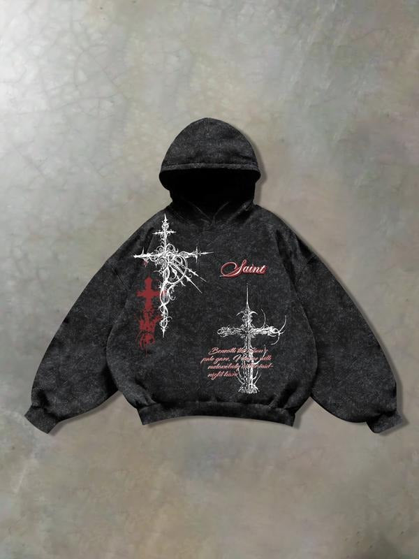 Men's Fall Casual Hooded Sweatshirt with Trendy Faith Cross Print, Comfortable Fashion Design, Perfect for Daily Wear...