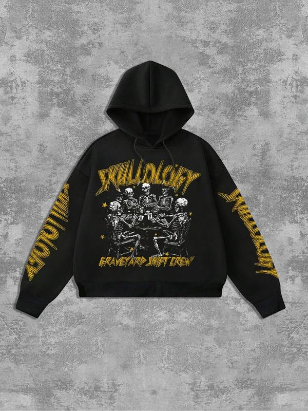 Men's Fall Drawstring Hoodie with Trendy Skull Print, Casual Outdoor Clothing, Comfortable Fashion Design, Daily Wear...