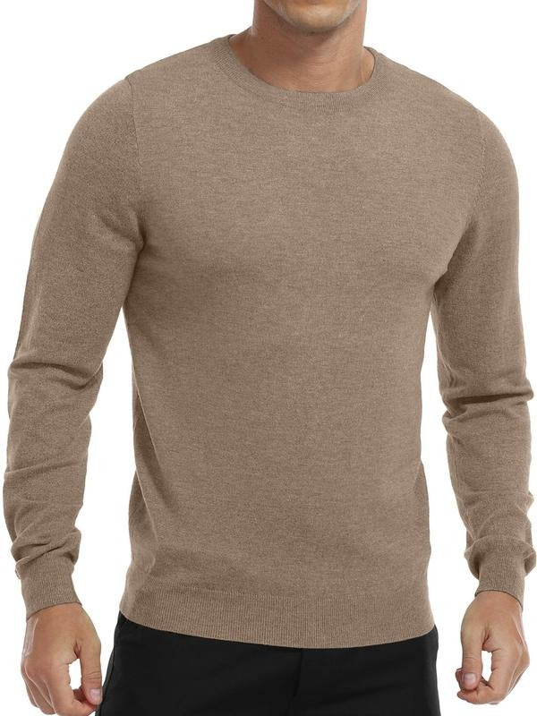 Men's Fall Winter Casual Fitted Knit Sweater Top, Plain Pattern, Moderate Fabric Thickness, Stylish Basic Layered...