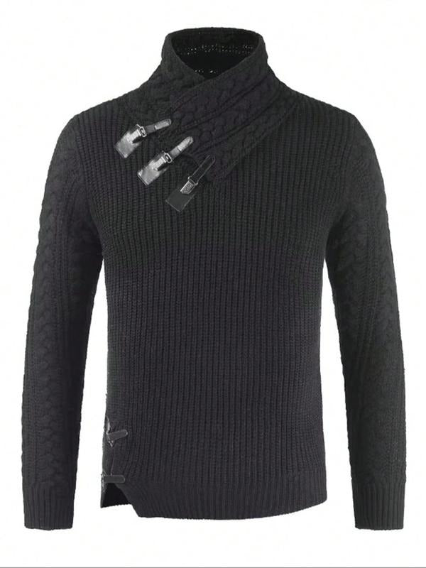 Men's Fall Winter Casual Fitted Sweater, Long Sleeve Pullover Knit Top, Punk Metal Design, Warm Fashionable Thermal Wear...