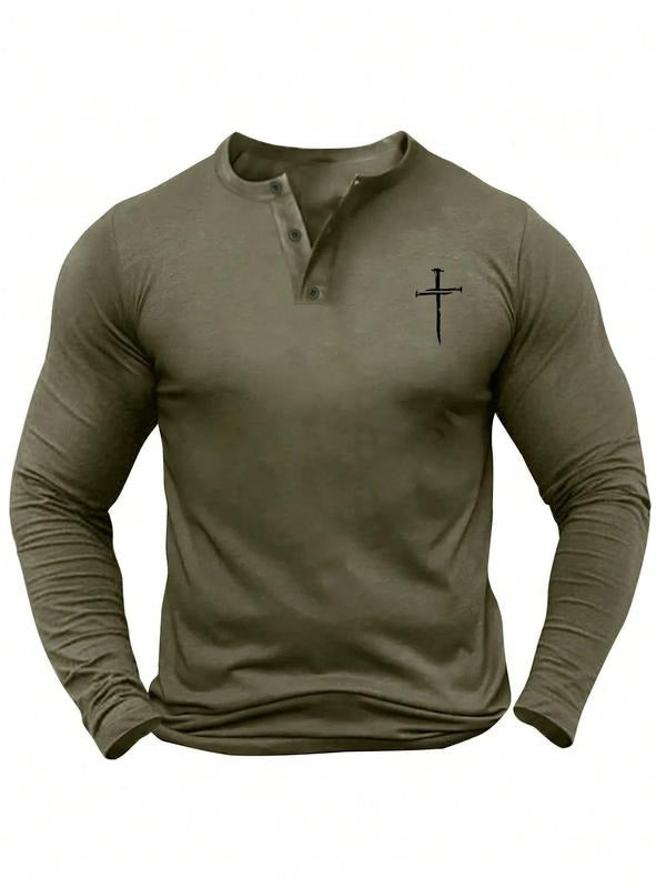 Men's Fall Winter Casual Graphic Polo Shirt, Fitted Long Sleeve Henley Top, Comfortable Moderate Fabric, Stylish Muscle...