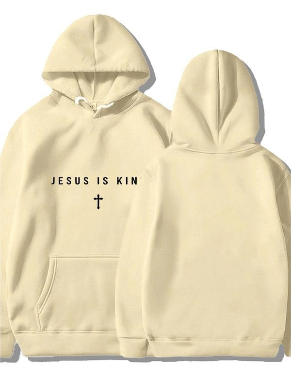 Men's Fall Winter Casual Hooded Sweatshirt, Jesus Pattern Letter Print, Street Style Fitted Pullover, Trendy Bible...