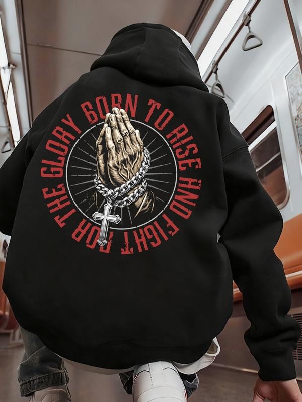 Men's Fall Winter Casual Hoodie, Unique Praying Hands Pattern, Comfortable Skin-Friendly Fabric, Fashion Trendy Daily...
