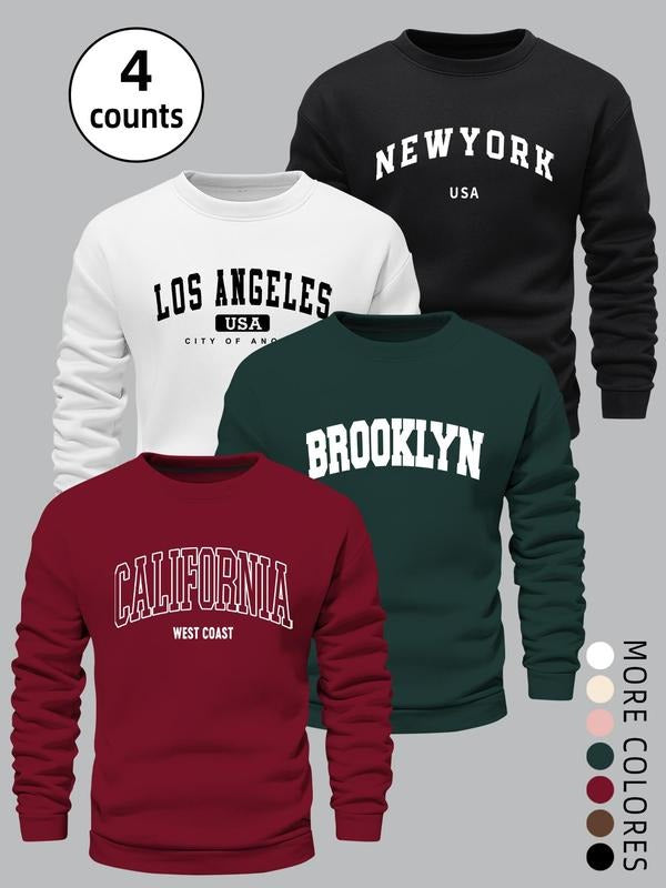 Men's Fall Winter Casual Round Neck Sweatshirt Set, American Retro Style, Loose Fit, Thick Fabric, New York Letter Print...