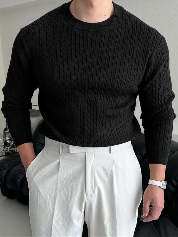 Men's Fall Winter Casual Slim-Fit Knitted Sweater, Warm Fashionable Plain Pattern Top, Thick Fabric Commuter Wear...