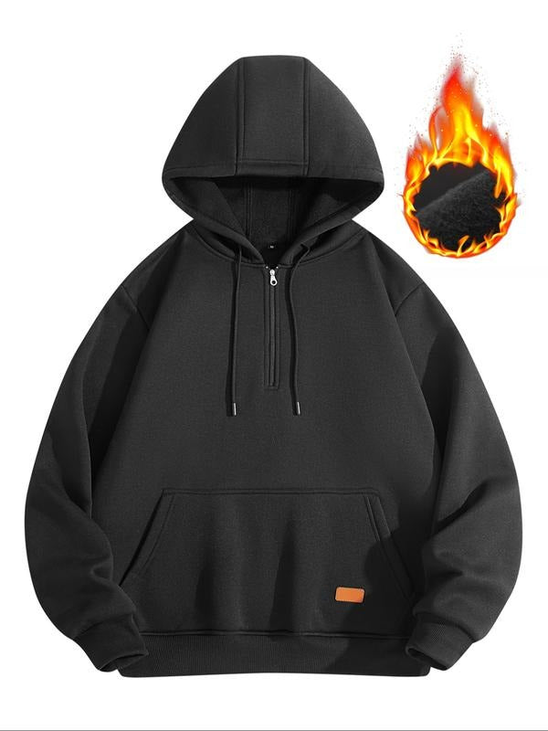 Men's Fall Winter Hooded Sweatshirt, Casual Fashion Soft Fleece Pullover, Half-Zip Design, Outdoor Wear Essential Top...