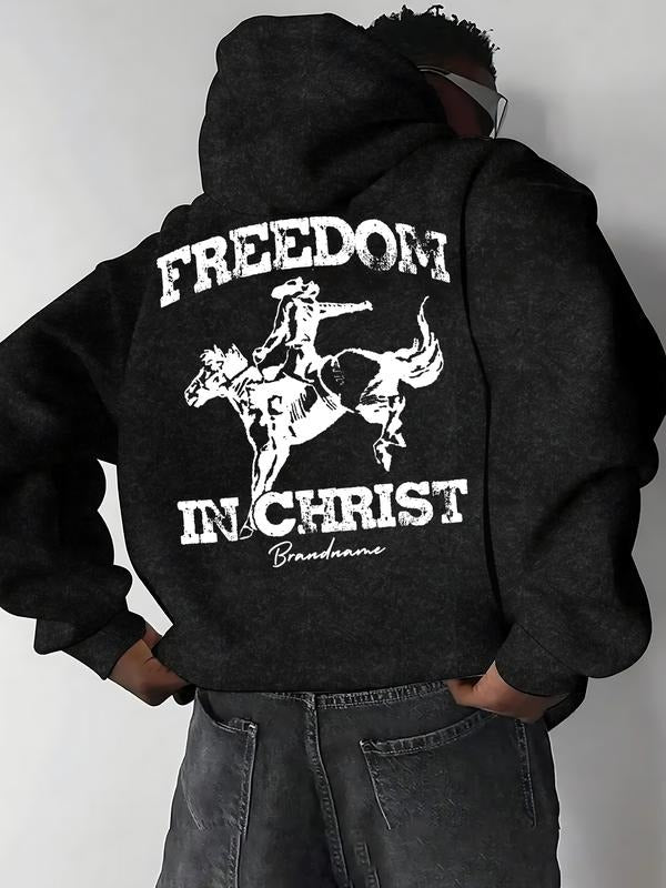 Men's Fall Winter Hooded Sweatshirt, Faith Theme Western Cowboy Print, Comfortable Skin-Friendly Fabric, Casual Hip-Hop...