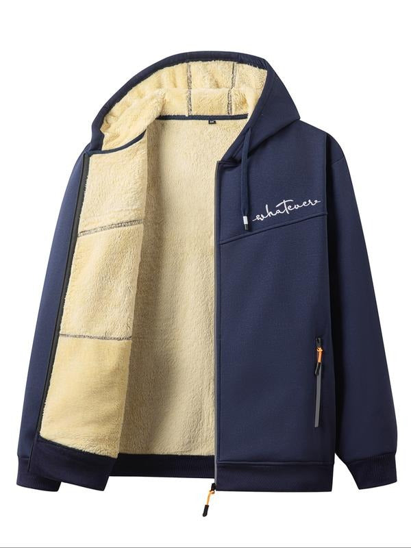 Men's Fall Winter Hooded Sweatshirt, Fashion Embroidered Design, Fleece Lined Pullover, Casual Outdoor Sports Wear...