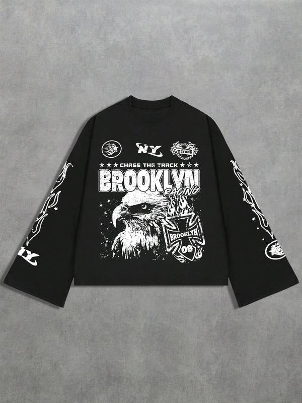 Men's Fall Winter Hoodie, American Cool Style Eagle Head Letter Print, Loose Fit Thick Kint Fabric, Casual Fashion...