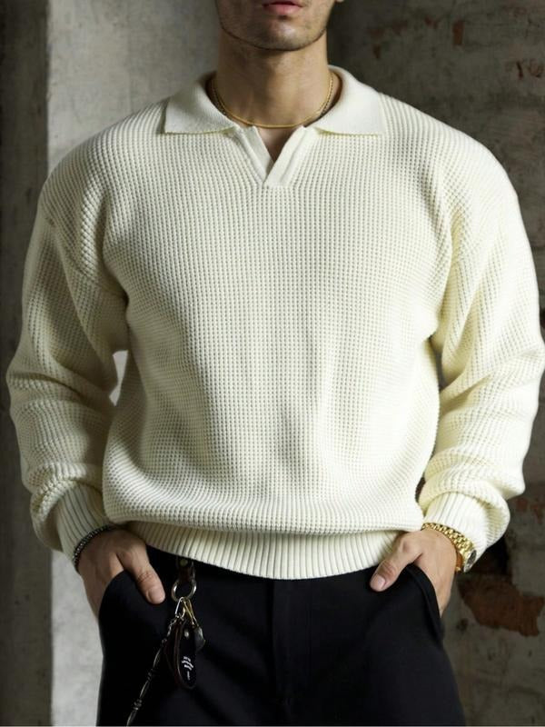 Men's Fall Winter Polo Neck Long Sleeve Sweater, Pure Color Knit Top, Versatile Casual Daily Wear, Fitted H-Type Style...