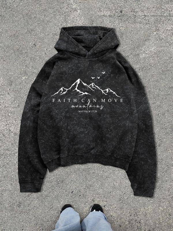 Men's Fall Winter Printed Hoodie, Mountain + Text Motivational Print, Simple Trendy Fashion, Casual Daily Wear T-Shirts,...