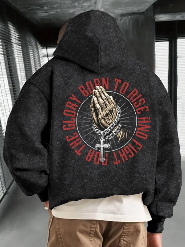 Men's Fall Winter Printed Religious Hoodie, Eye-Catching 'glory for the Fight' Slogan, Must-Have Streetwear Casual...