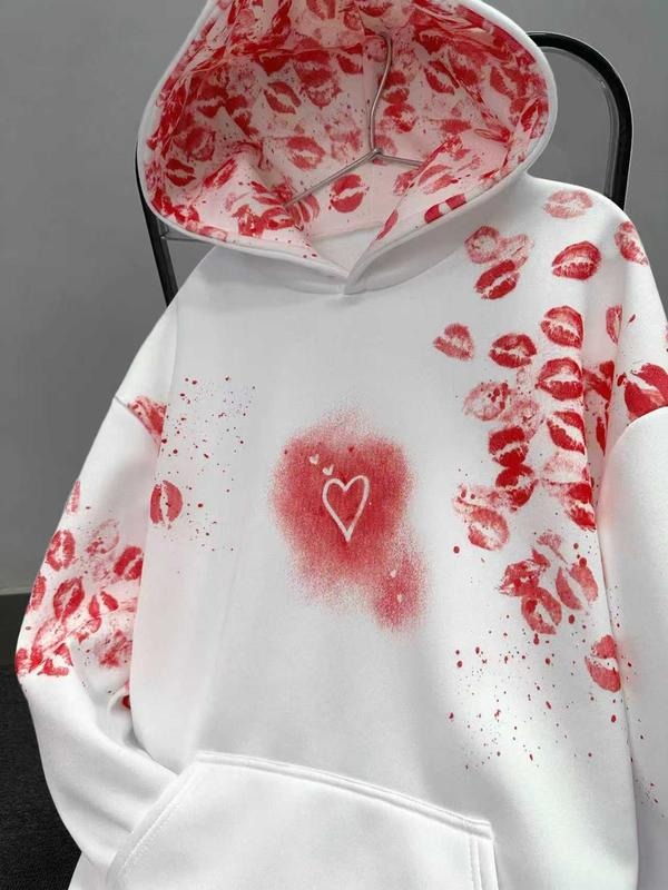 Men's Fall Winter Streetwear Hoodie, High-Quality Heart Print, Valentine's Day Gift, Outdoor Music Festival, Nightclub...