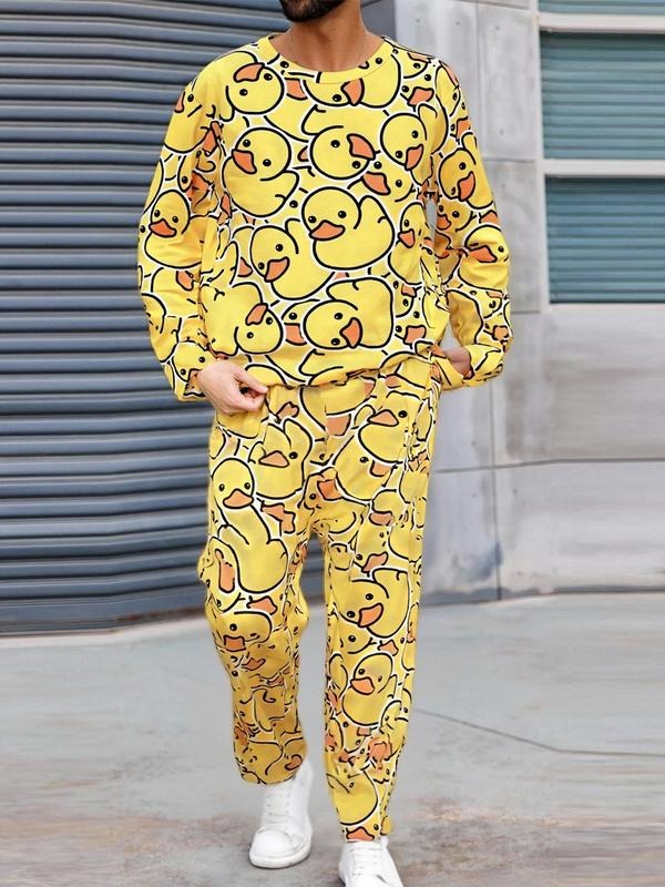 Men's Fashion Full Print Long Sleeve Set, Casual Fitted Style, Comfortable and Versatile, Spring & Fall Wear, Trendy and...