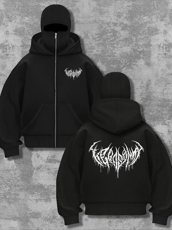 Men's Fashion Hoodie with Full Face Mask Design, Casual Zipper Sweatshirt for Spring & Fall, Stylish Streetwear Clothing...