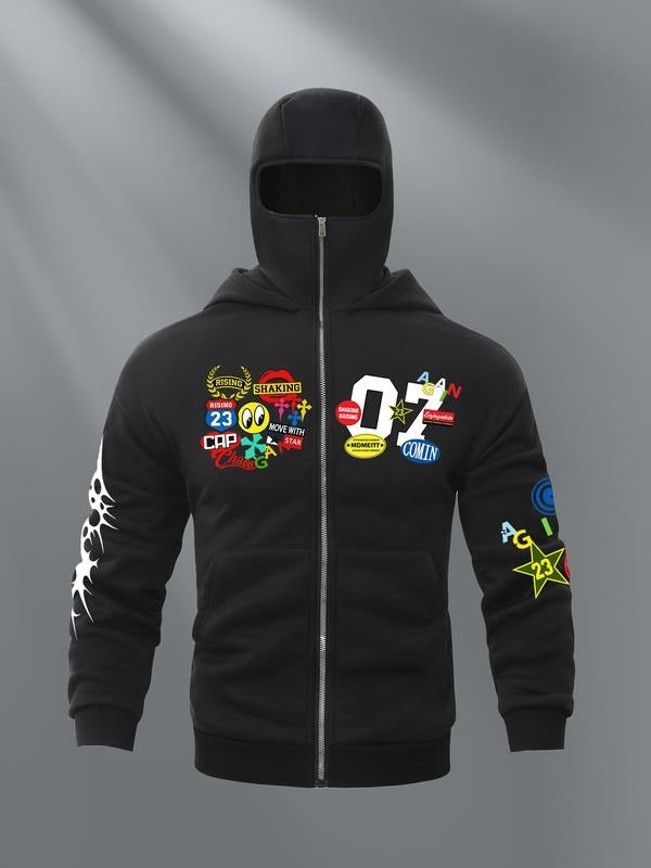 Men's Fashion Hoodie with Full Face Mask Design, Casual Zipper Sweatshirt for Spring & Fall, Stylish Streetwear Clothing...
