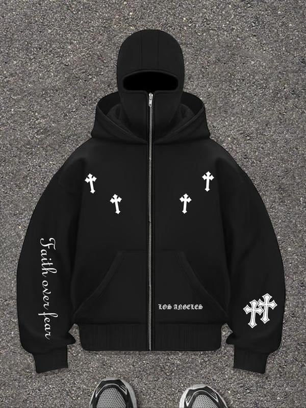 Men's Fashion Hoodie with Full Face Mask Design, Casual Zipper Sweatshirt for Spring & Fall, Stylish Streetwear Clothing...