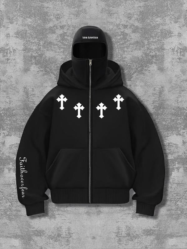 Men's Fashion Hoodie with Full Face Mask Design, Casual Zipper Sweatshirt for Spring & Fall, Stylish Streetwear Clothing...