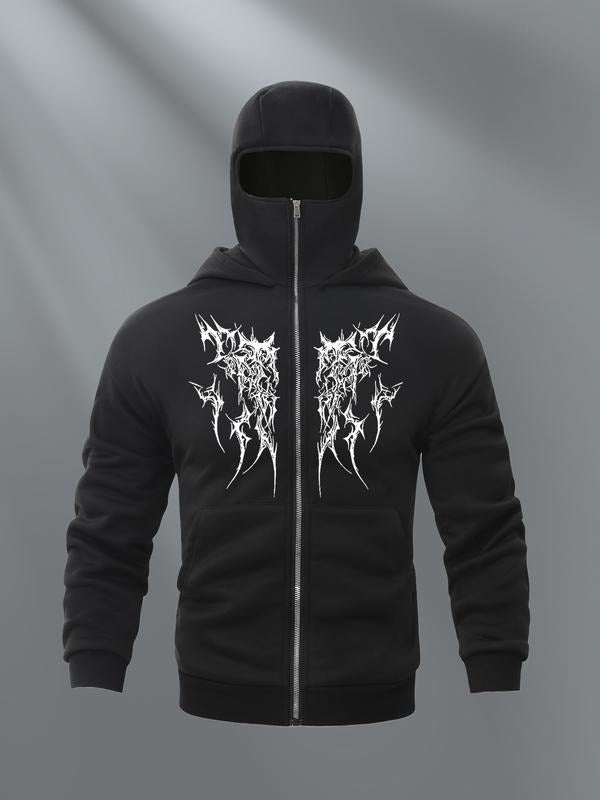Men's Fashion Hoodie with Full Face Mask Design, Casual Zipper Sweatshirt for Spring & Fall, Stylish Streetwear Clothing...