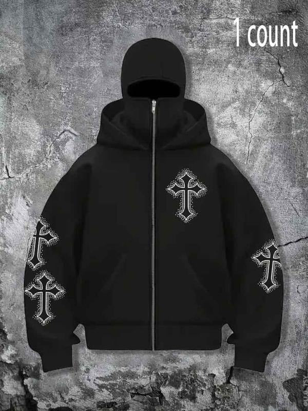 Men's Fashion Hoodie with Full Face Mask Design, Casual Zipper Sweatshirt for Spring & Fall, Stylish Streetwear Clothing...