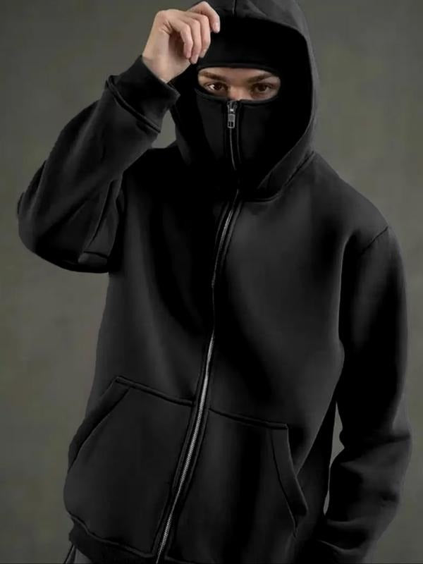 Men's Fashion Hoodie with Full Face Mask Design, Casual Zipper Sweatshirt for Spring & Fall, Stylish Streetwear Clothing...