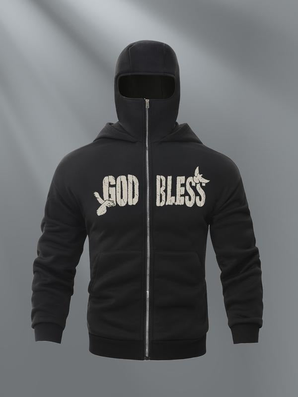 Men's Fashion Hoodie with Full Face Mask Design, Casual Zipper Sweatshirt for Spring & Fall, Stylish Streetwear Clothing...